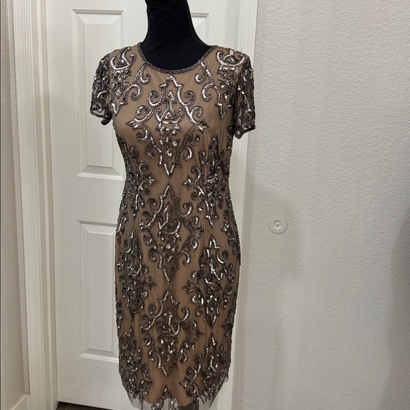 Adrianna Papell Brown Embellished Midi Dress - Picture 4 of 9